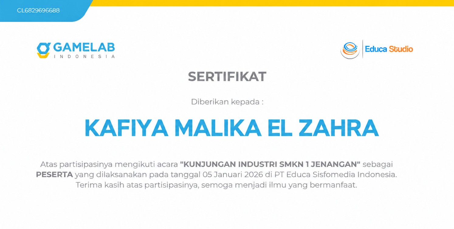 Sertifikat Kunjungan Industri di Gamelab